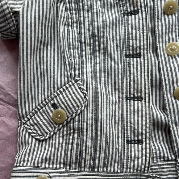 EUC Ett Twa Anthropologie sz 4 jacket short sleeve sailor stripe buttons pockets - Picture 6 of 16